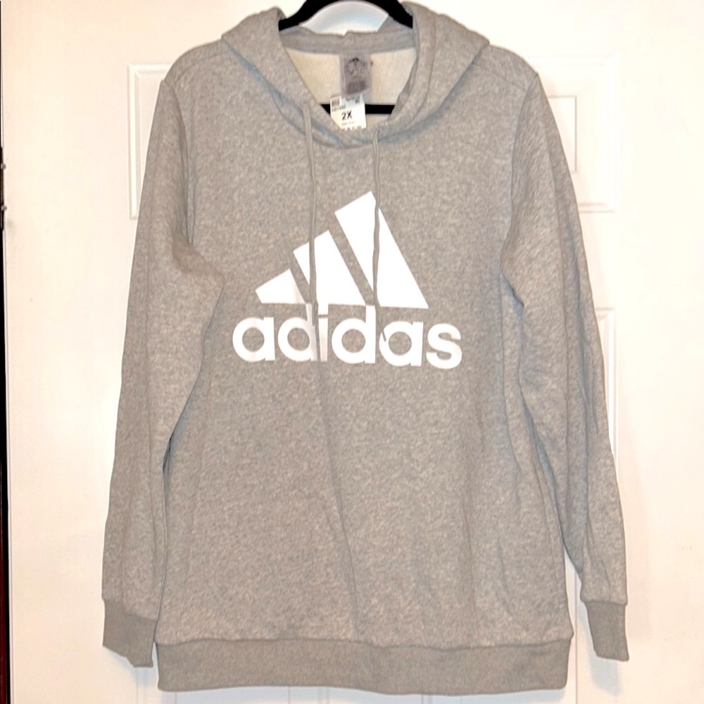 Adidas Women’s Hoodie 2X NWT Gray Fleece Gym Workout Athleasure Athletic Casual